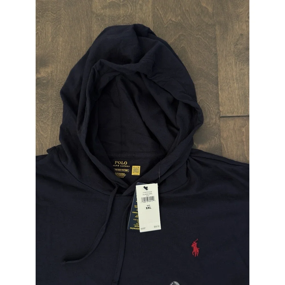 Polo Ralph Lauren Mens Navy Blue Hooded Shirt 2XL Red Pony Long Sleeve NWT